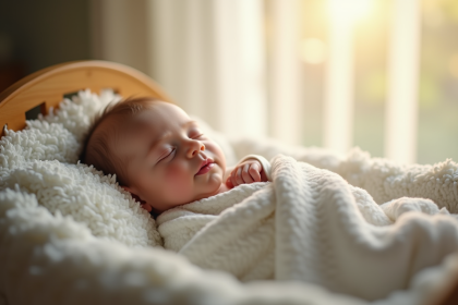 Bébé endormi dans un berceau blanc lumineux et apaisant