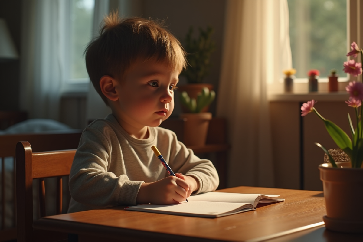 Enfant écrivant une lettre d