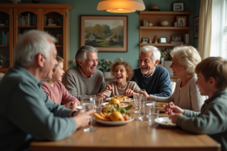 Famille multigenerational partageant un repas convivial