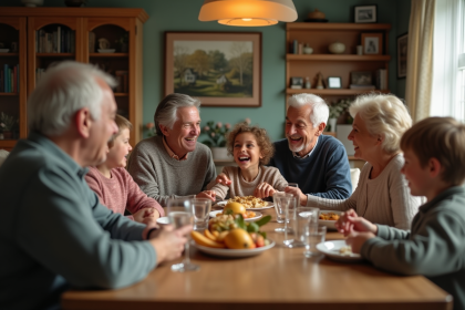 Famille multigenerational partageant un repas convivial