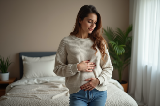 Femme enceinte dans un intérieur cosy et moderne