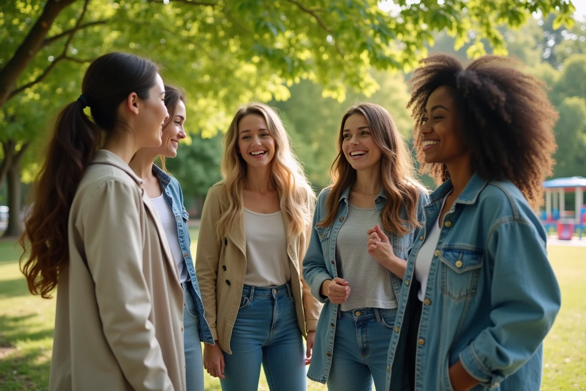 Groupe de femmes discutant dans un parc ensoleille