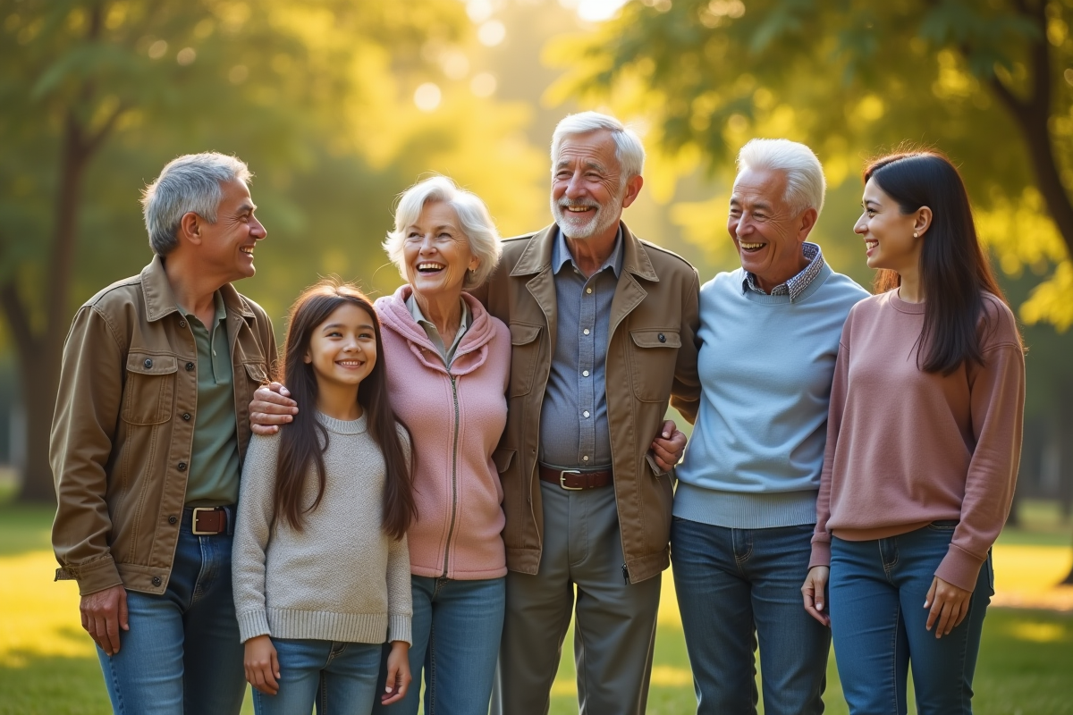 Groupe divers d'âges souriants dans un parc pour l'article