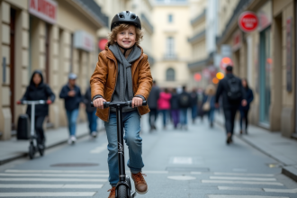 Garçon de 12 ans en scooter électrique dans Paris