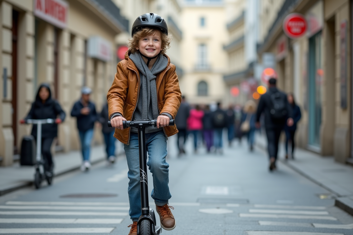 Garçon de 12 ans en scooter électrique dans Paris