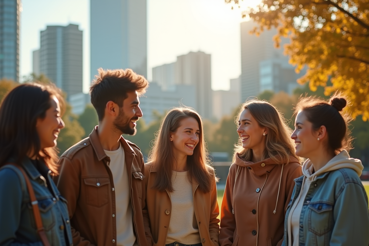 Groupe de jeunes dans un parc urbain ensoleille