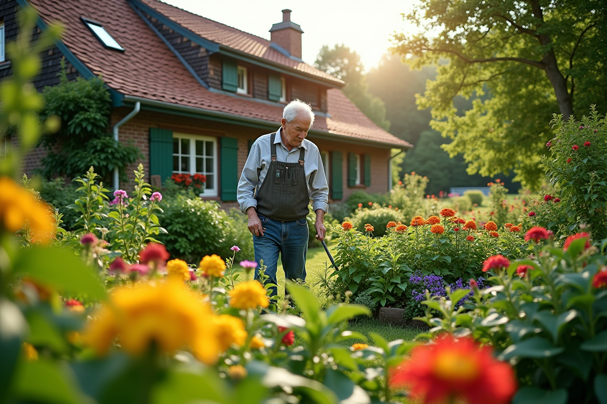 Maison de campagne avec jardin fleuri et Philippe le jardinier