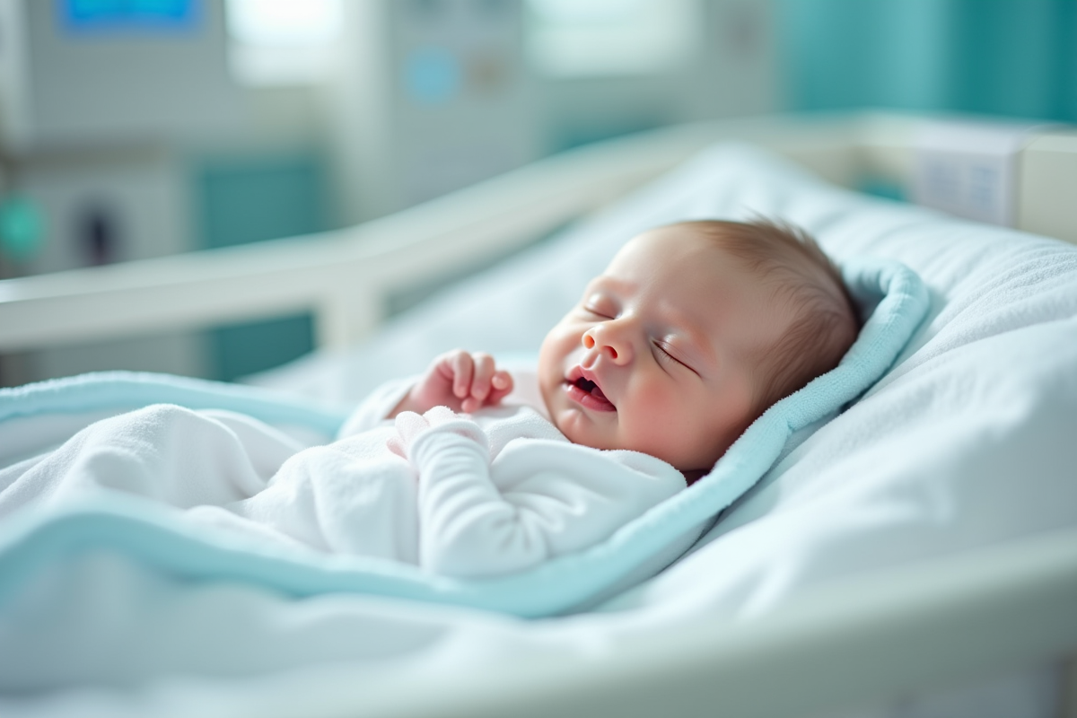 Bébé nouveau-né dormant paisiblement dans un lit d'hôpital