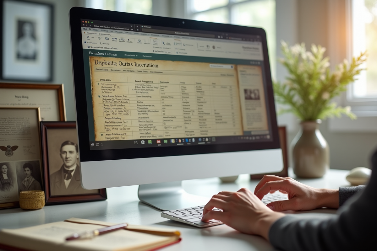 Personne utilisant un ordinateur pour rechercher sa famille en ligne