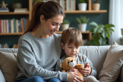 Femme thérapeute avec un jeune garçon dans un cabinet